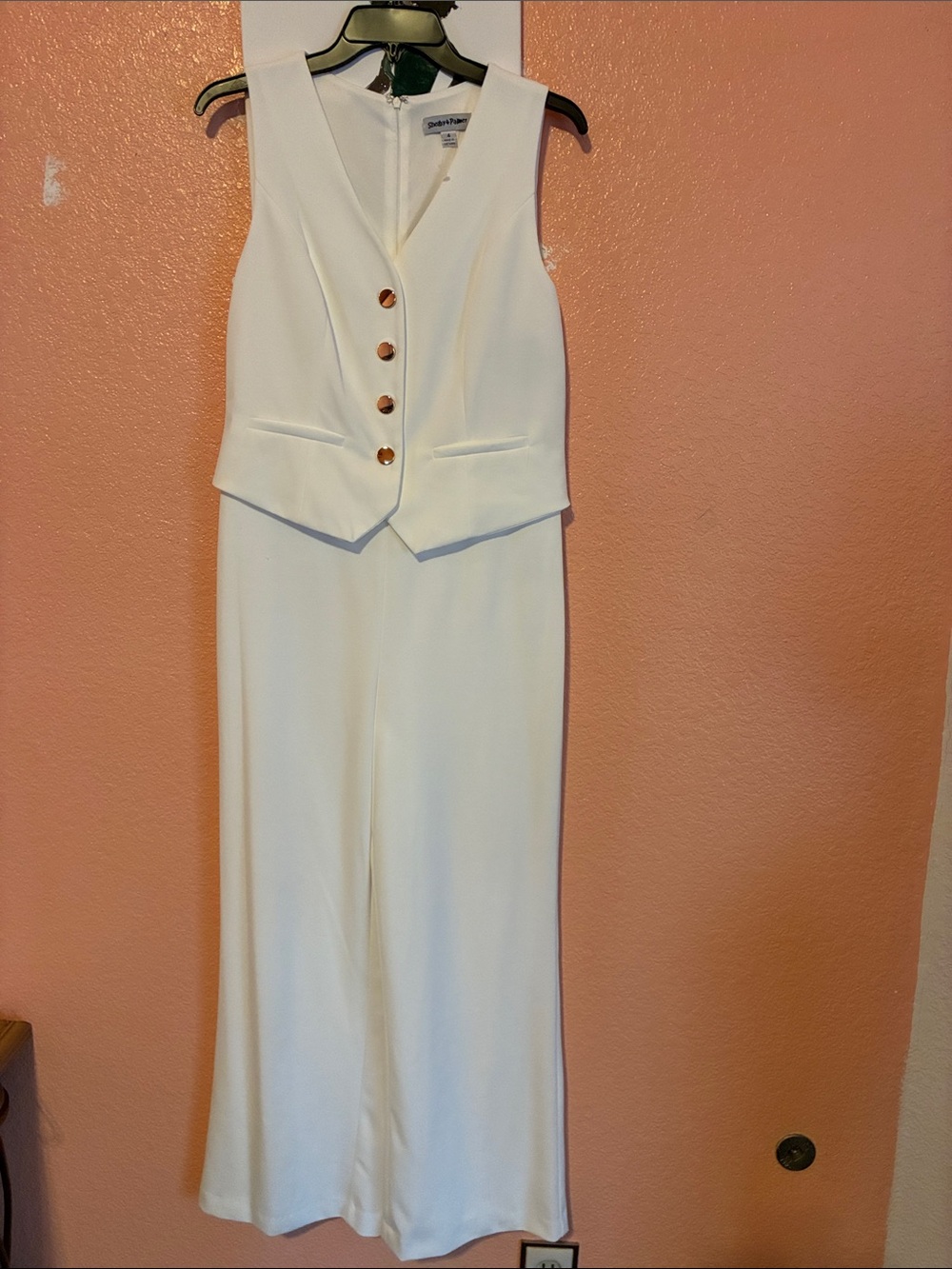 Shelby & Palmer White Sleeveless Button Front Jumpsuit